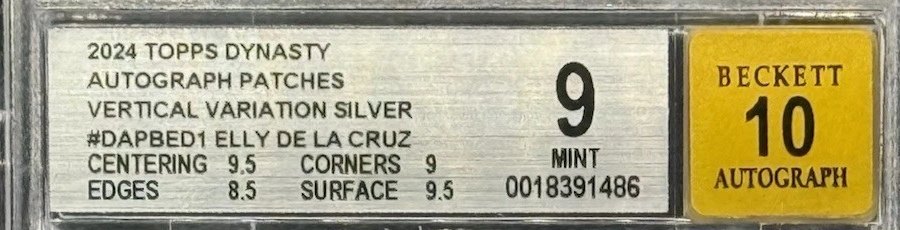 The slab label with the professional grade of 9 and printed subgrades: centering 9.5, corners 9, edges 8.5, surface 9.5